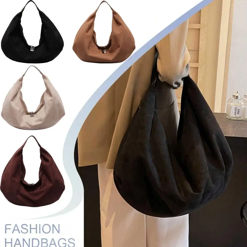 

Waterproof Handbag Suede Shoulder Bag Large Capacity Fashion Ladies Crescent Bag Solid Color Korean Style Tote Bag Travel