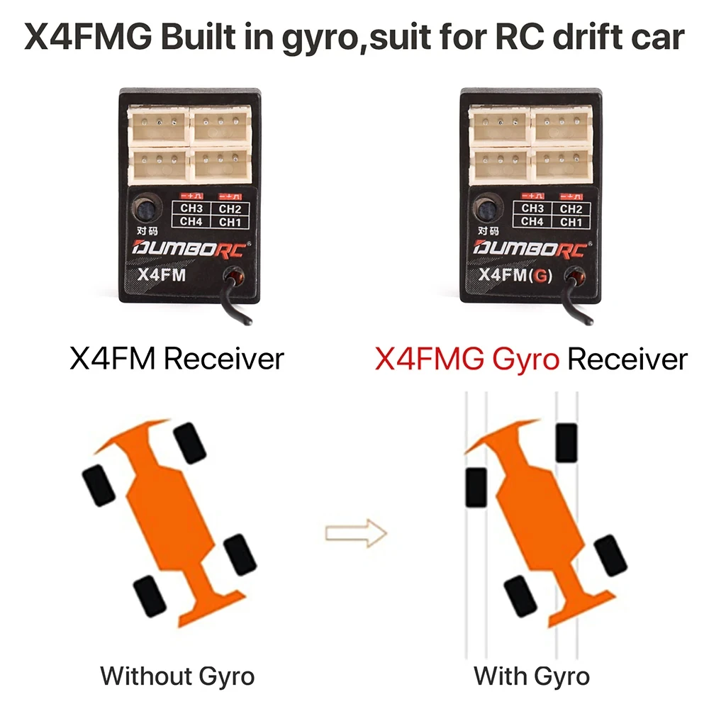 جهاز استقبال DumboRC X4FM / X4FMG Gyro 4CH PWM جهاز استقبال صغير لـ DumboRC X6 X6PM X5P X4 RC جهاز إرسال صغير لتقوم بها بنفسك RC قارب سيارة الانجراف
