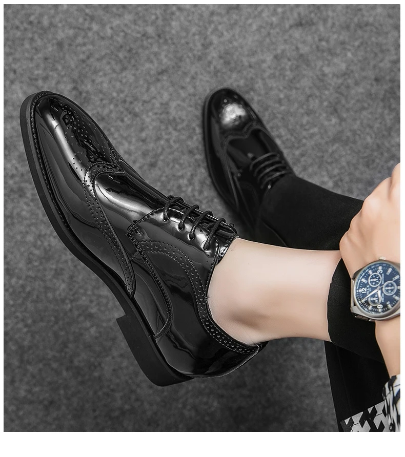 Brogue-Schuhe für Herren, weißes Lackleder, 6 cm, versteckte Höhenerhöhung, Einlegesohlen, formelle Kleidung, lässige Oxfords für Hochzeit, Business – Detail 21