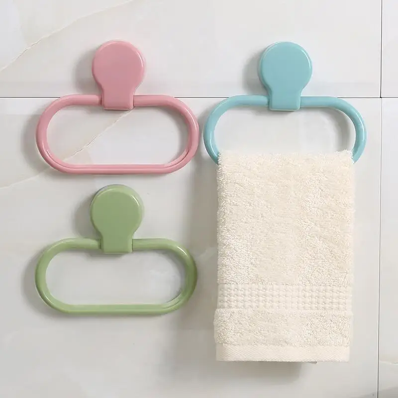 

1Pc Adhesive Towel Ring Plastic White Blue Convenient Towel Holder Bathroom Kitchen Organizer Towel Ring Simple Storage Towel