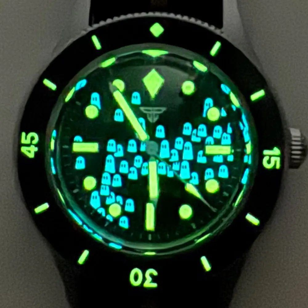 Tandorio Super Green Blue Lume Ghost Dial Vintage Mechanical Diver Watch Men Miyota 8215 Domed Sapphire 200M Waterproof