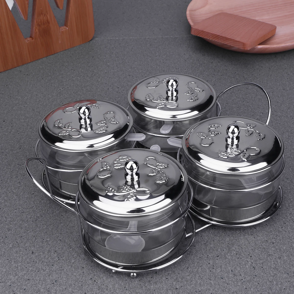 

Stainless Steel Seasoning Box Set 5 Spice Containers with Lid Kitchen Salt Sugar Jars Airtight Storage Organizers