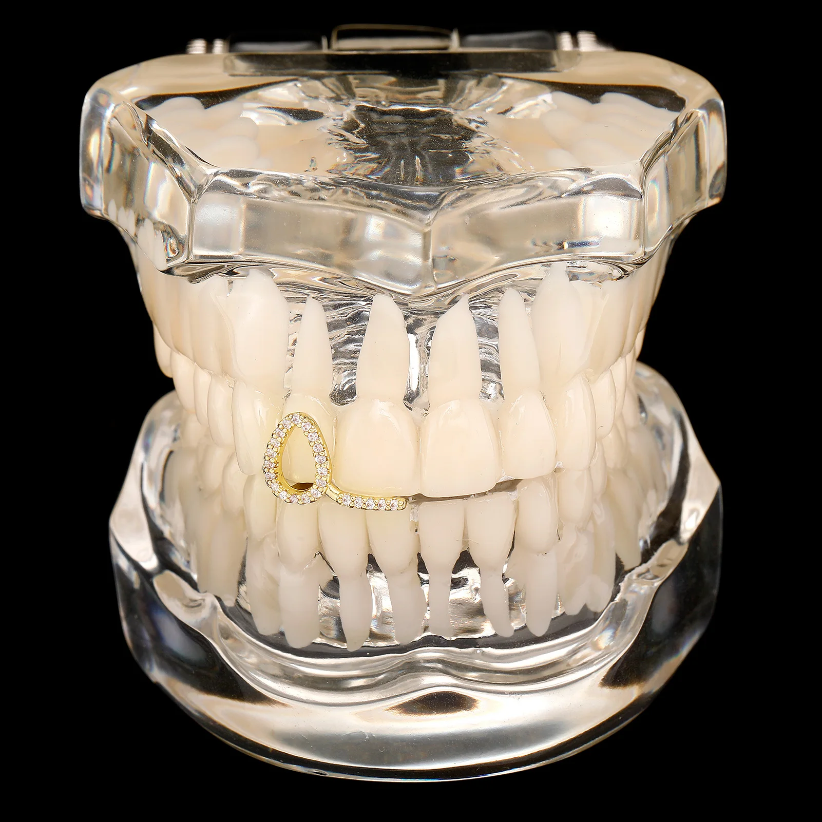 TOPGRILLZ Tooth Caps Hollow Double Iced Out Cz Stones Teeth Caps Dental Grills Jewelry For Halloween Cosplay Party