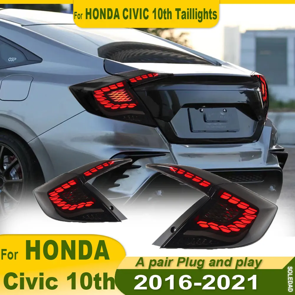 

Автомобильный задний фонарь для Honda civic 10 2016 2017 2018 2019-2021, обновленный модифицированный полный задний фонарь, автомобильные аксессуары, динамические указатели поворота