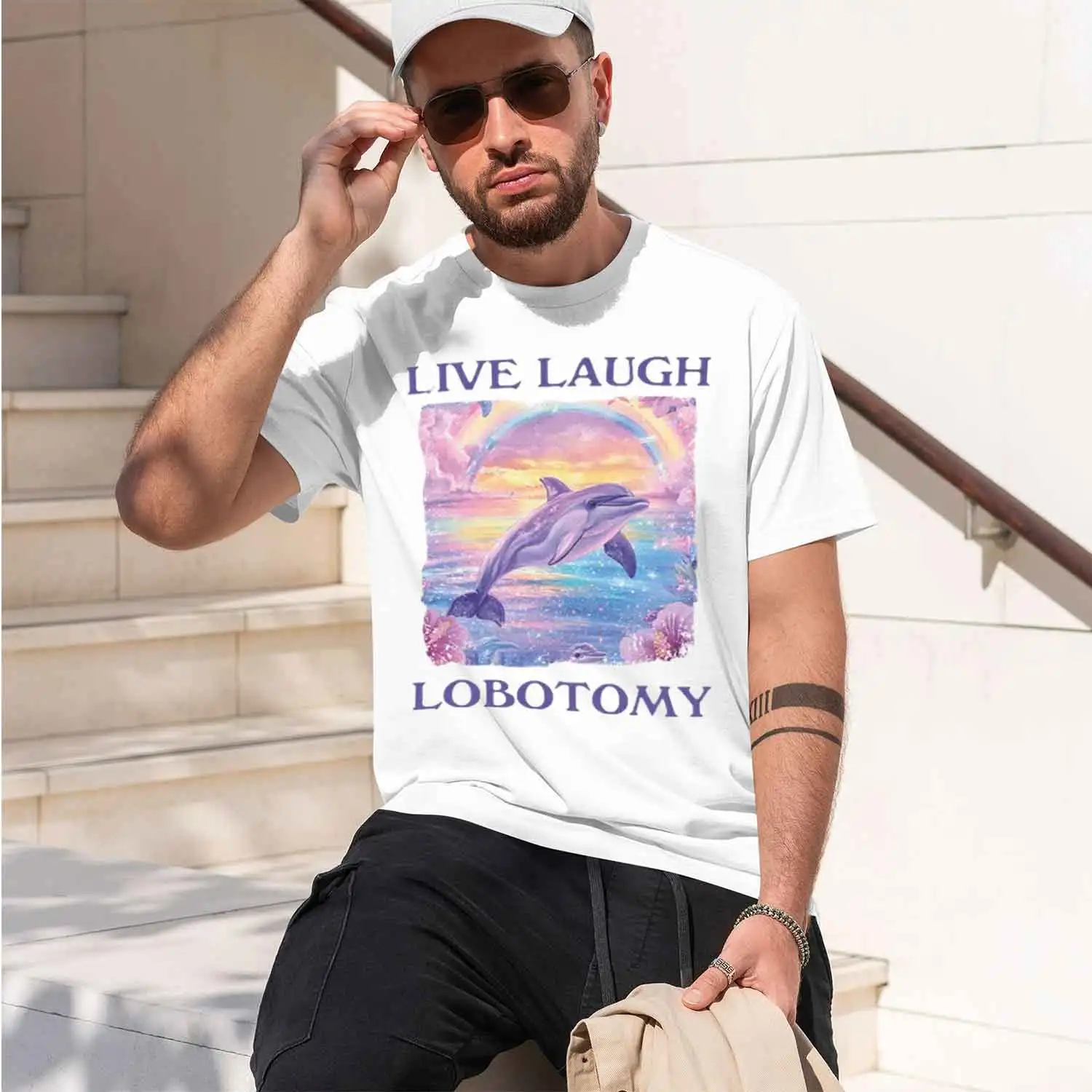 Live Laugh Lobotomy T Shirt Men Funny lphin T-shirt Silly Weird Short Sve Tshirt Unisex Printed T-shirt s 2026 New Model Short-s