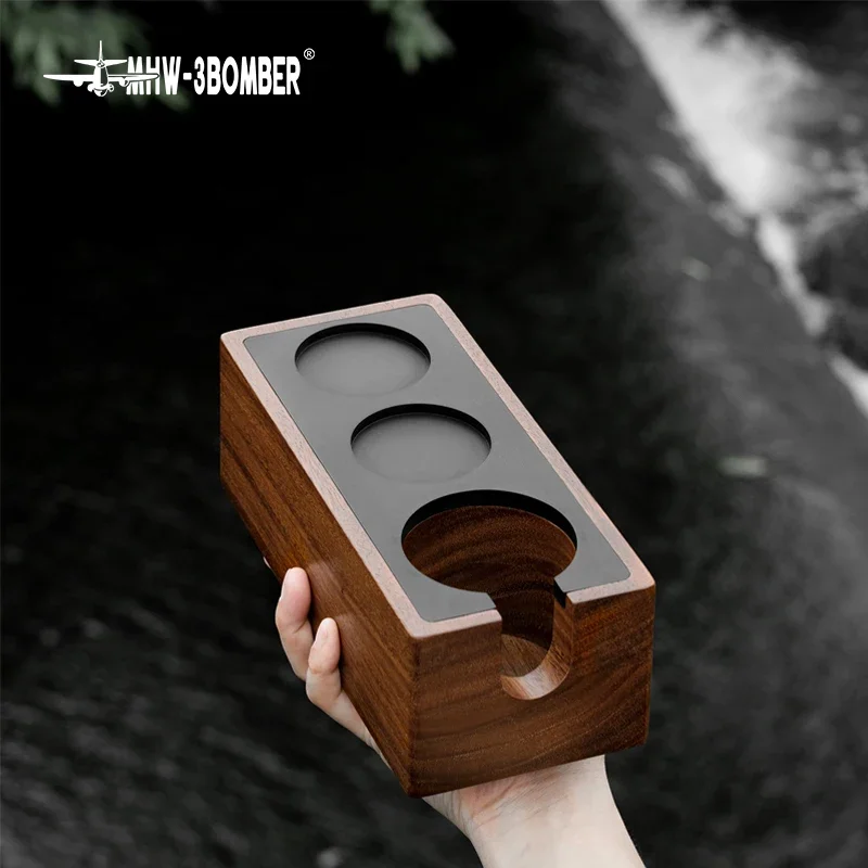 MHW-3BOMBER ESPRESSO PORTAFILT Soporte de madera Estación de apisonamiento 51-58 mm Soporte universal de manipulación con accesorios de silicona para cafetería