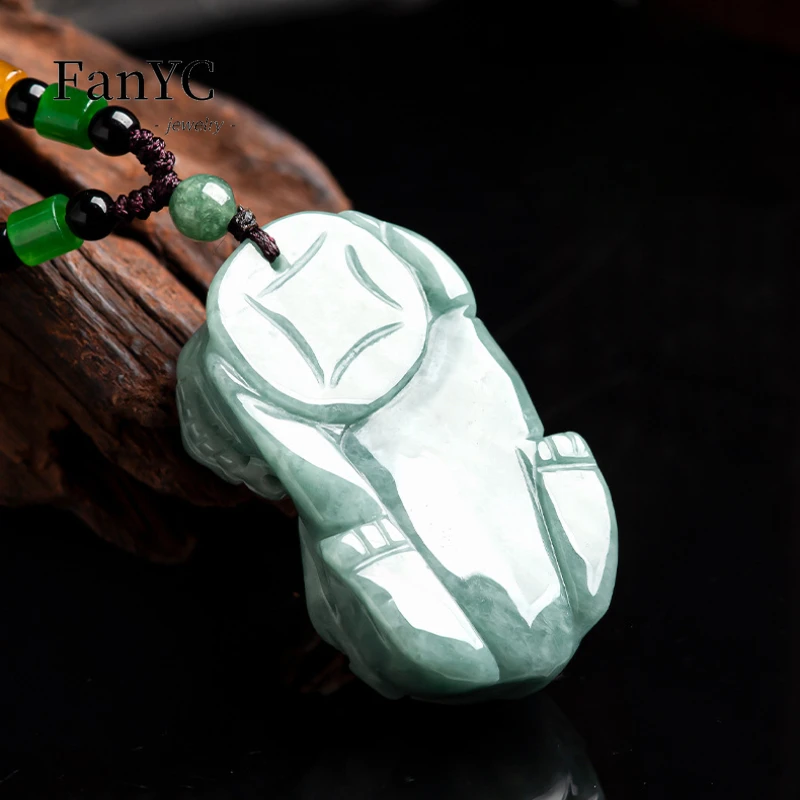 Genuine Natural Jadeite Overlord Ingot PiXiu Pendant Hand-carved Ice Fashion Luxury Men's and Women's Necklaces Lucky Amulet