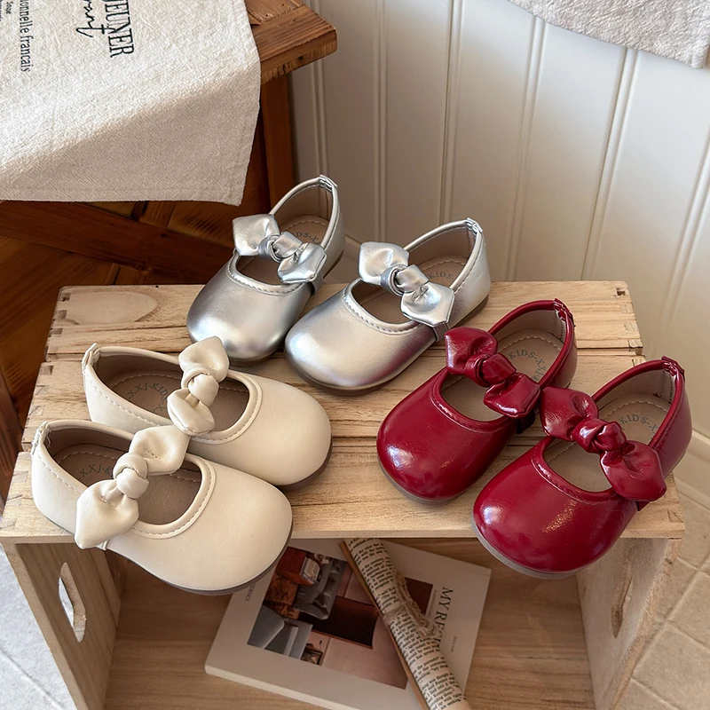 Girls Sweet Mary Jane Shoes with Elastic Band Children Flats Leather Shoes for Party Wedding Non-slip Kids Princess Dress Shoes