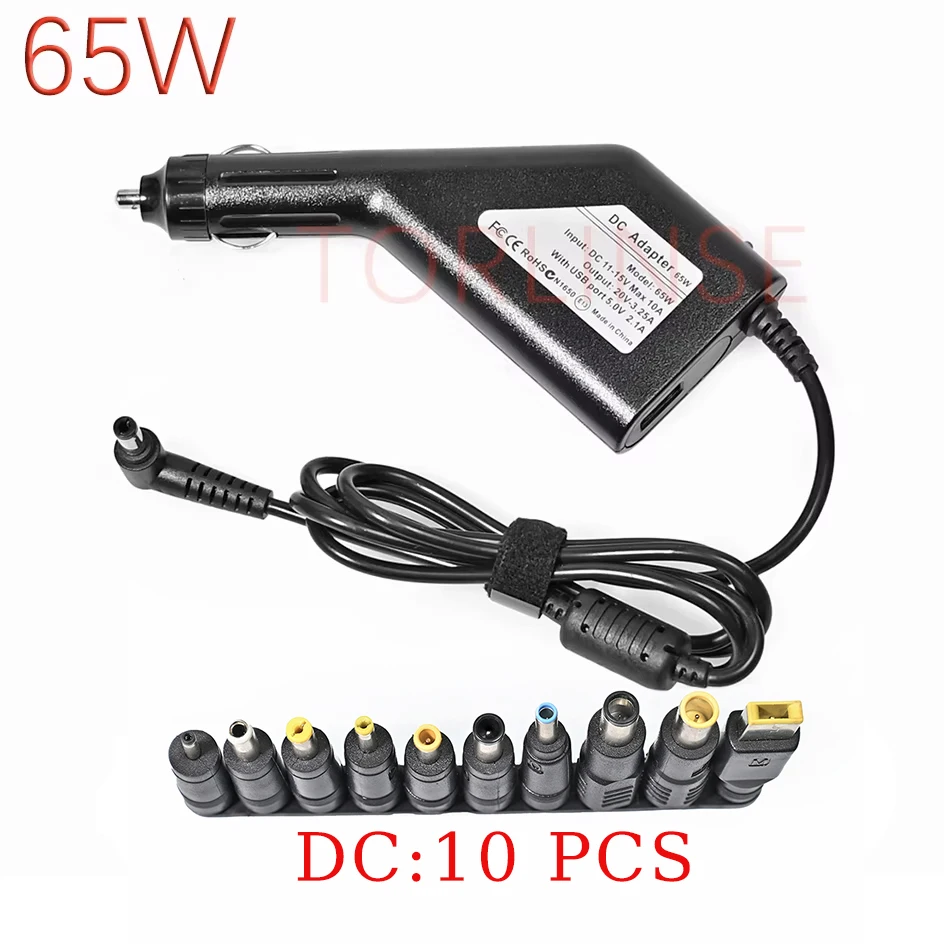 Car Charger 20V 3.25A 65W Universal Laptop Power Adapter Charger for Lenovo Asus Acer Dell HP Samsung Toshiba  with 9 Connectors