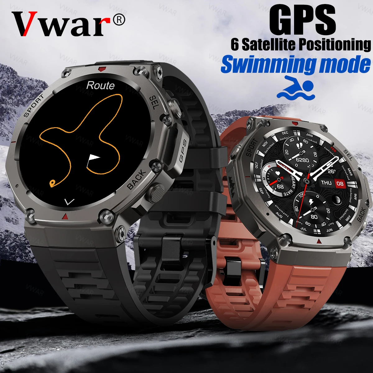 

2025 VWAR T-Rex 3 GPS Smart Watch Men Compass Altimeter Barometric 60 Days Battery 5ATM IP69K Waterproof AMOLED Bluetooth Call