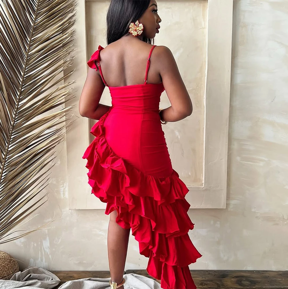 2025 Zomer Vrouwen Sexy Jurk Bodycon Mouwloze Asymmetrische Tiered Ruches Feestjurken Spaghetti Verjaardag Vestidos