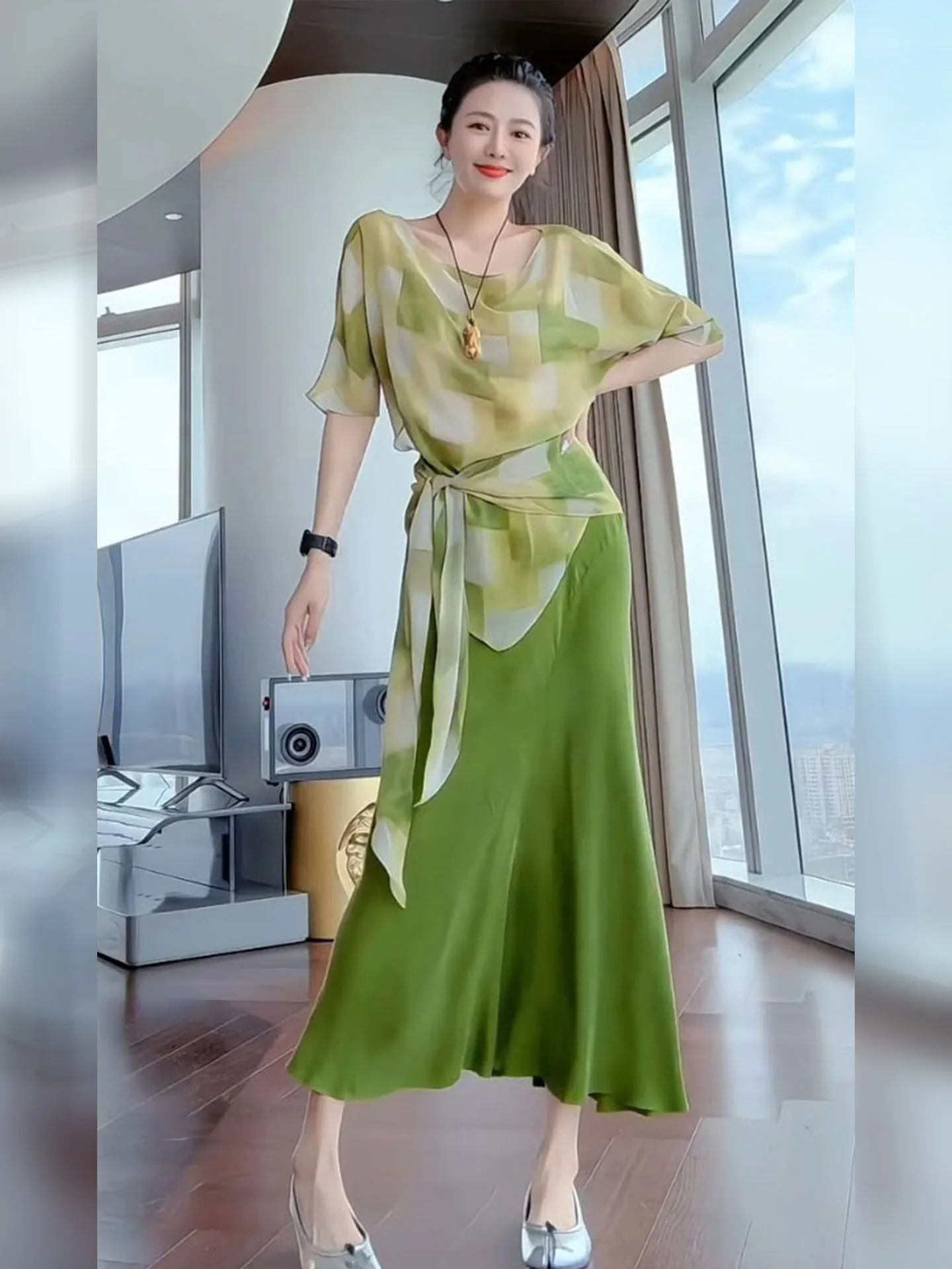 

Stunning Summer Outfit Set Women's Beautiful een irt Satin f Skirt Important Ocn Stunning Two Piece Set Dr