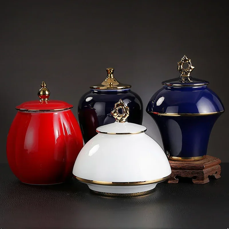 

Ceramic Tea Caddy Large Storage Tank Decoration Accessories Sealed Jar Tea Caddies Food Finishing Tank Candy Jar Tea Organizer