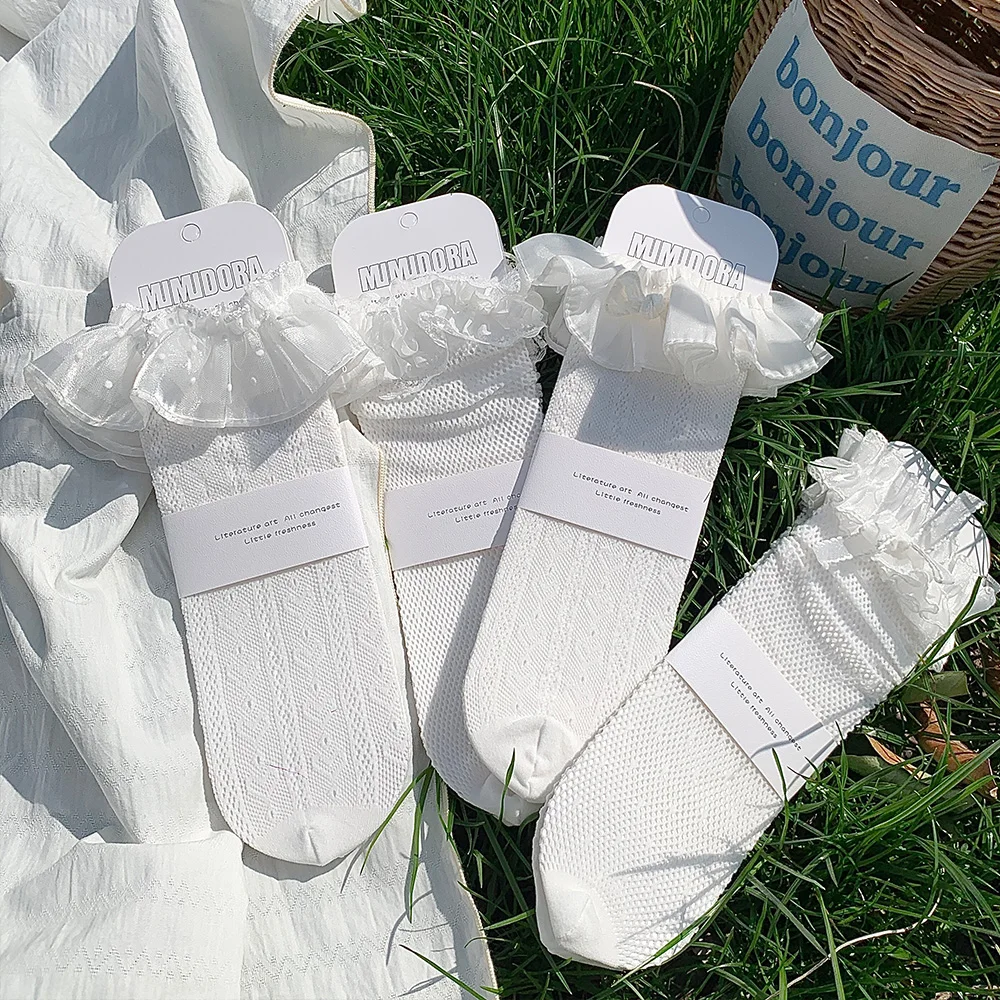 Children Summer Cotton Mesh Tube Long Socks For Girls Kids Baby Toddlers Spring White Cute Bow Kawaii Knee High Socks Stockings