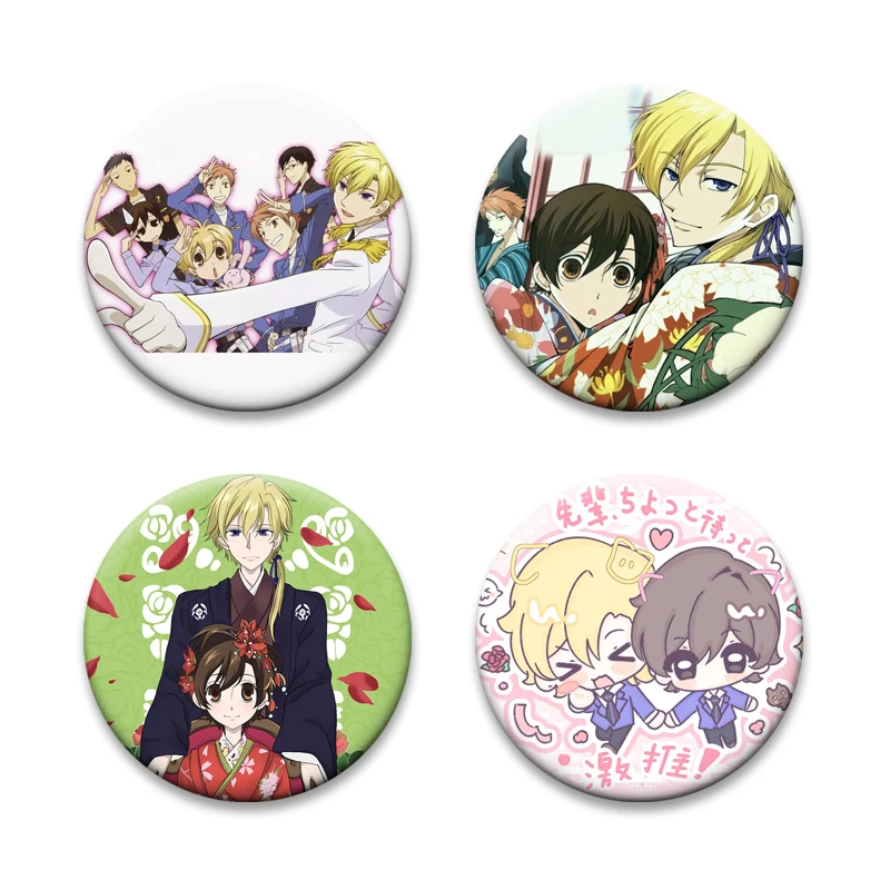 Anime Ouran High School Host Club Brooches Round Cartoon Pins Mitsukuni Haninoduka King Ujioka Haruhi Badge Bag Accessories Gift