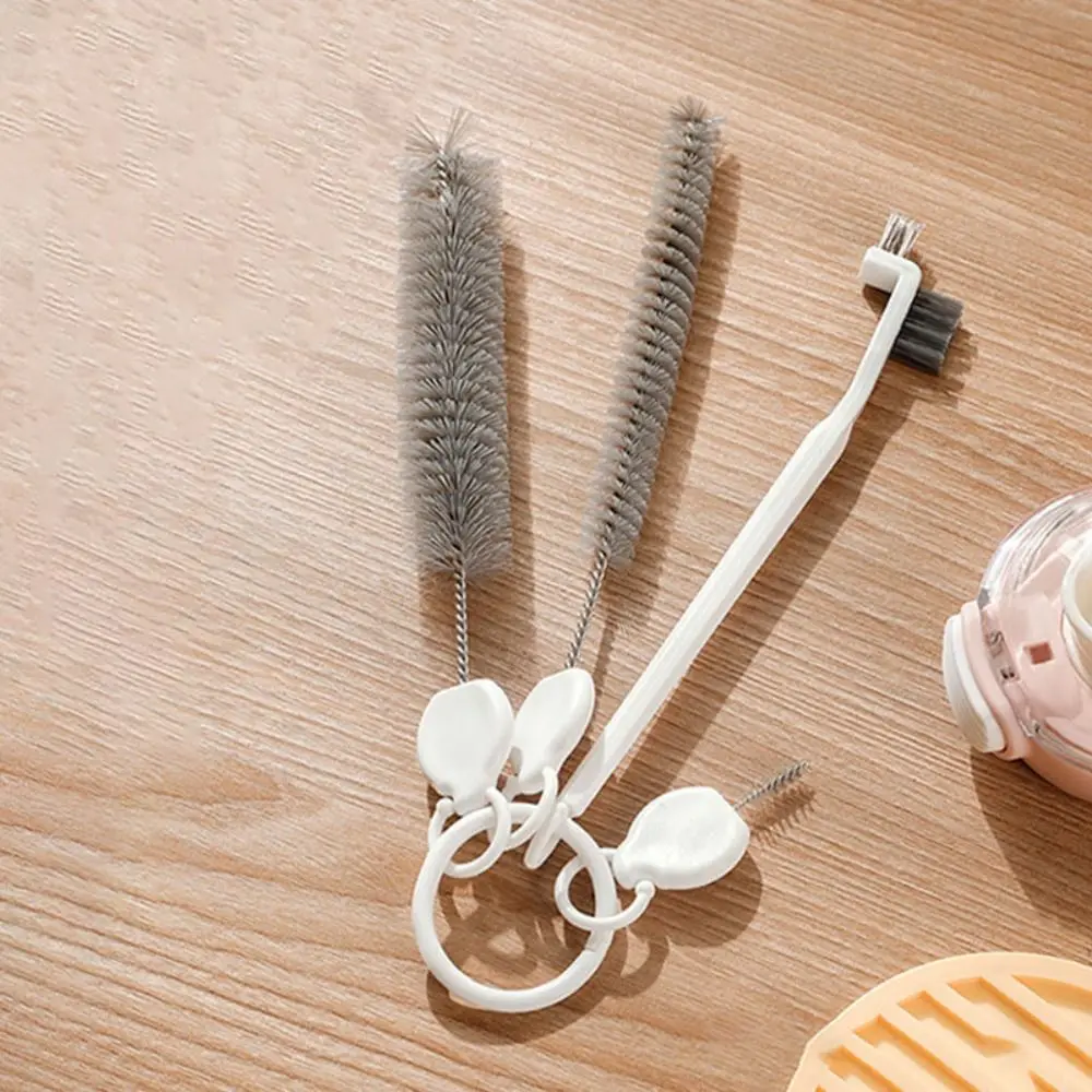 

4pcs Bendable Bottle Cleaner Brush Set Hard Bristles Various Sizes Drinking Straw Cleaning Brush with Storage Ring Hangable