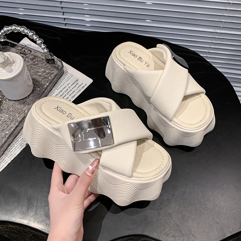 

Тапочки, женская летняя обувь, шлепанцы, резиновые шлепанцы на платформе, 2022, гавайская мягкая повседневная обувь на липучке для отдыха, дом