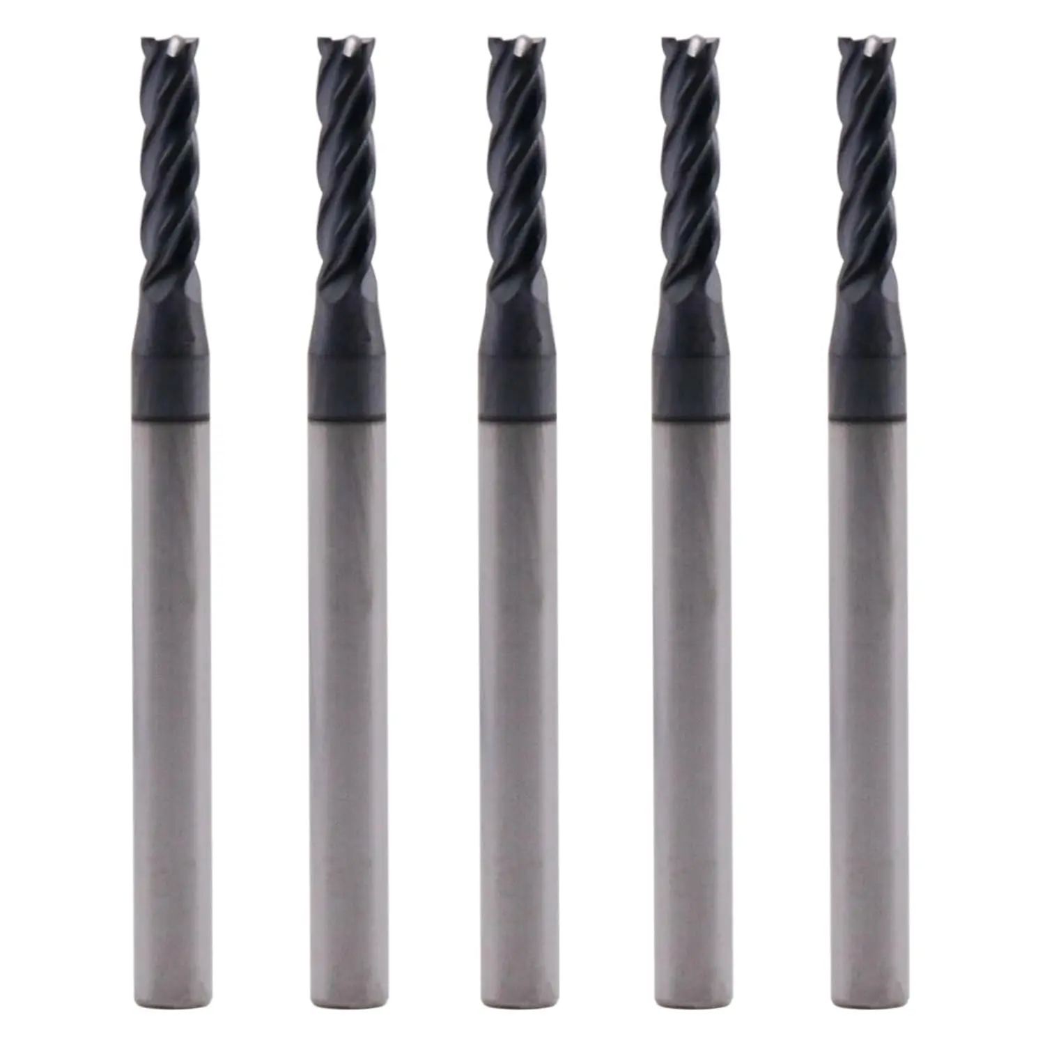 

5Pcs 3/32" Solid Carbide Square End Mills - AlTiN Coated, 4 Flute, 30° Helix, 3/32" Cutting, 1/8" Shank, 5/16" LOC, 1-1/2" OAL