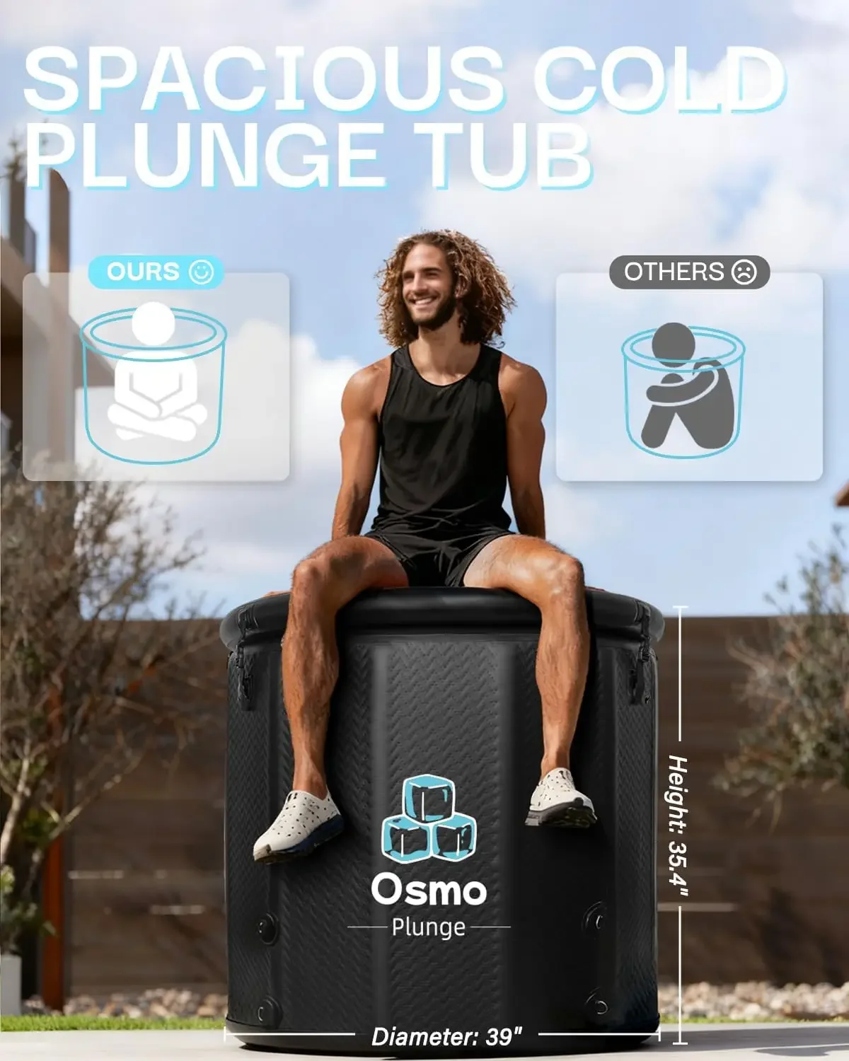 Inflatable Ice Bath Tub for Athletes Compatible with Water Chiller Cold Plunge Tub for Recovery with Insulated Lid, Groundsheet