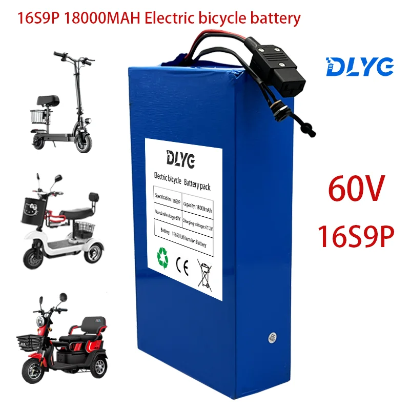 

60V 16S9P 1000W 18650 Lithium Battery Pack 18AH 30000MAH67.2V for Electric Bicycle Balance Bike Scooter Tricycle Wheelchair BMS