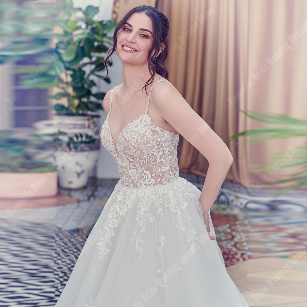 2025 Sexy V-hals Vrouwen A-lijn Trouwjurken Sweetheart Kraag Kant Bloemenprint Bruidsjurken Party Dweilen Lengte Aangepaste