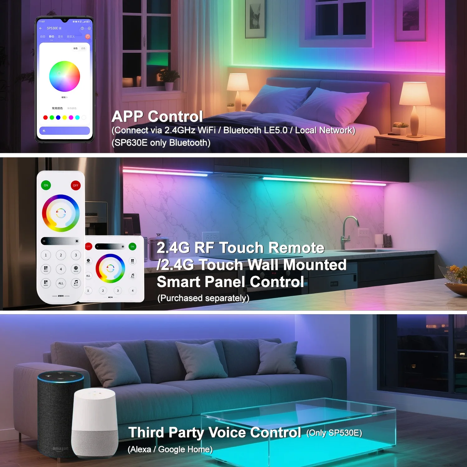 الكل في واحد LED تحكم SP630E BT APP SP530E Wifi Alexa Google Control 5CH PWM SPI بكسل LED قطاع WS2811 WS2812B SK6812