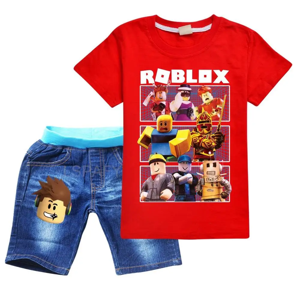 New ROBLOX Tee Set Boys Short Sleeves T-shirt Suit Child Holiday Wear Top+Shorts 2Pcs Children Fashion 3D Print Outfit