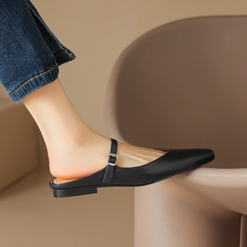 

Женские летние мюли ручной работы из натуральной кожи, размеры 34-43, с закрытым носком, французский стиль, неглубокий вырез, мягкая подошва, удобные тапочки