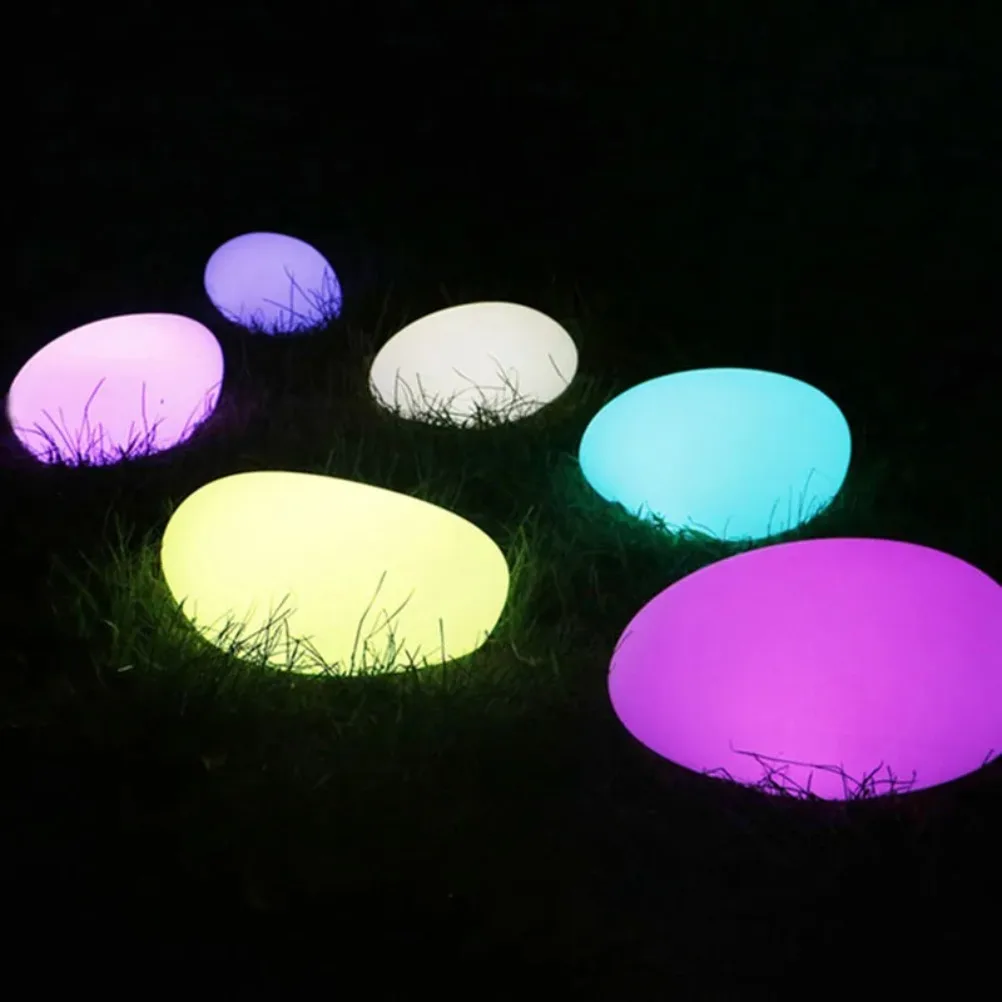 Waterproof Solar Garden Lights Glow Cobble Stone Shape Outdoor Solar Light Color Changing Landscape Lights with Remote Control