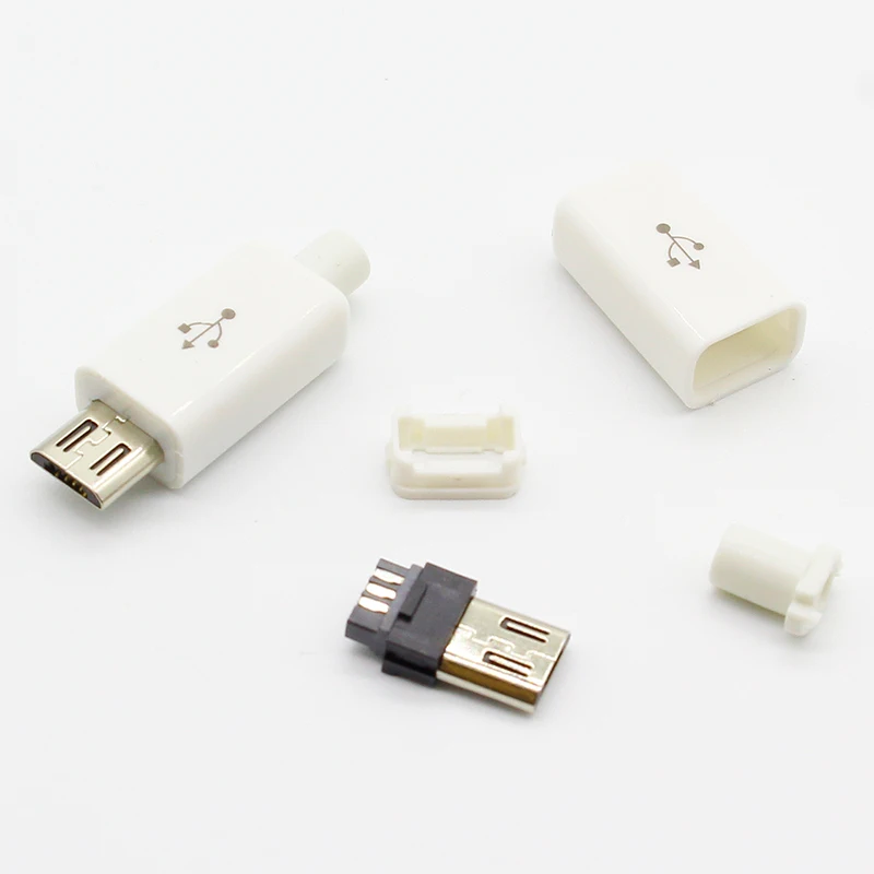 10 Stuks Micro Usb 5pin Lasttype Mannelijke Stekker Connectoren Oplader 5P Usb Tail Oplaadaansluiting 4 In 1 Wit Zwart