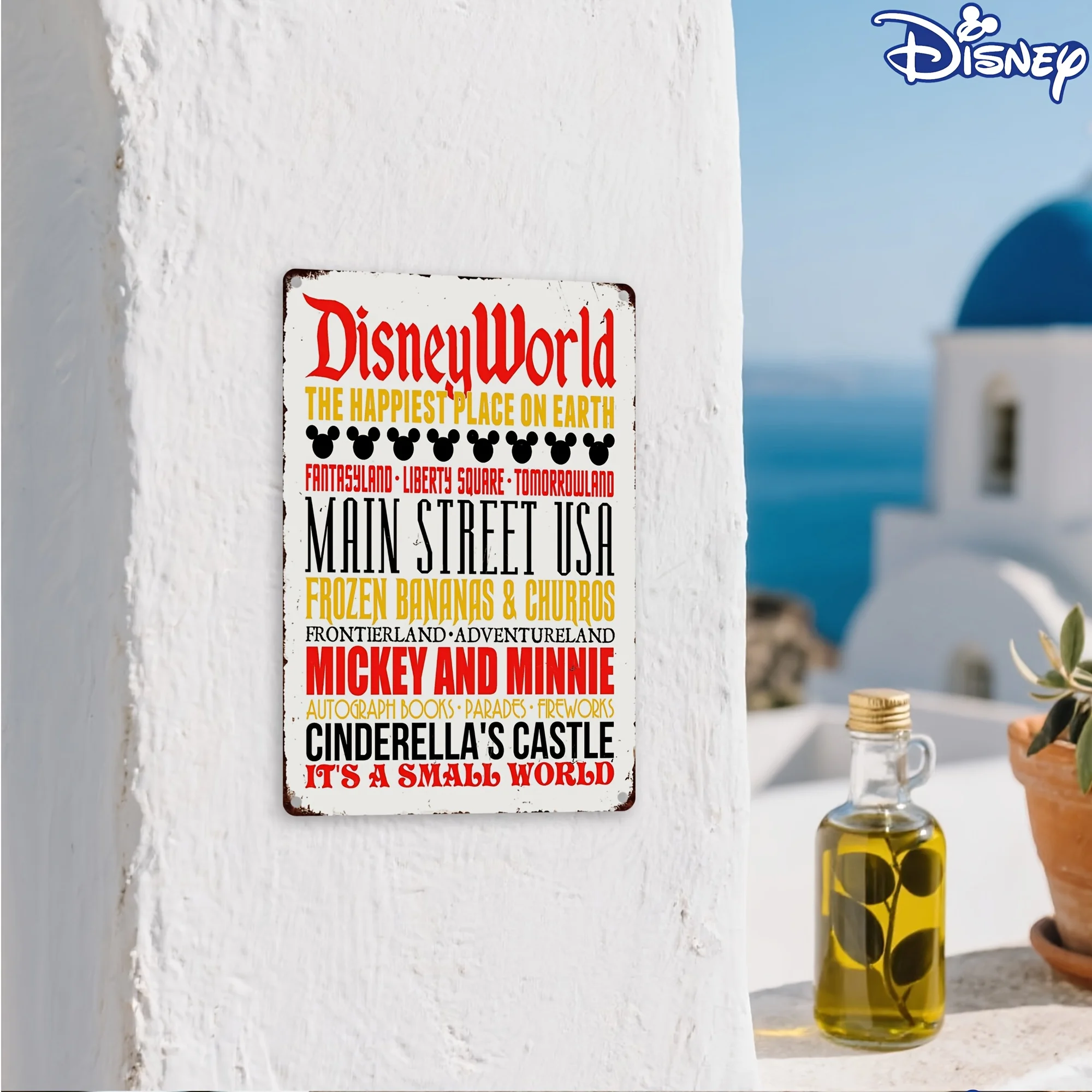 قطعة واحدة من لافتة القصدير المعدنية العتيقة من ديزني - لوحة فنية جدارية كلاسيكية على شكل قلعة ميكي وميني سندريلا، 20.32 × 30.48 سم ديكور خارجي متين لـ