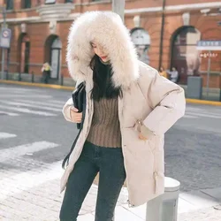 2025 Winter Jacket Women's Pink Loose Fitting Student Down Cotton Hooded Coat women's Thickned Parka Student Jacket Fur Collar