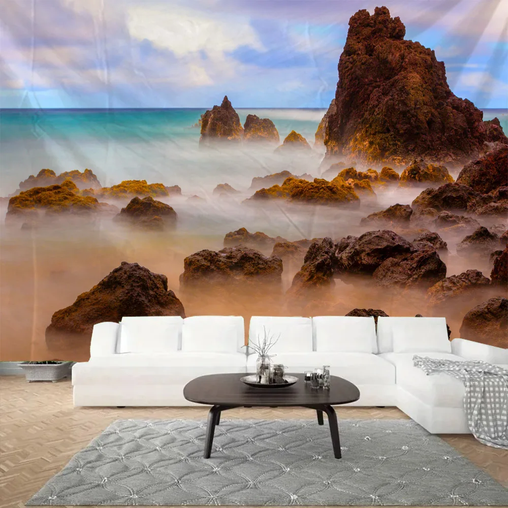 

Ocean reef landscape print tapestry landscape oil painting, coconut tree bedroom living room art decoration background poster