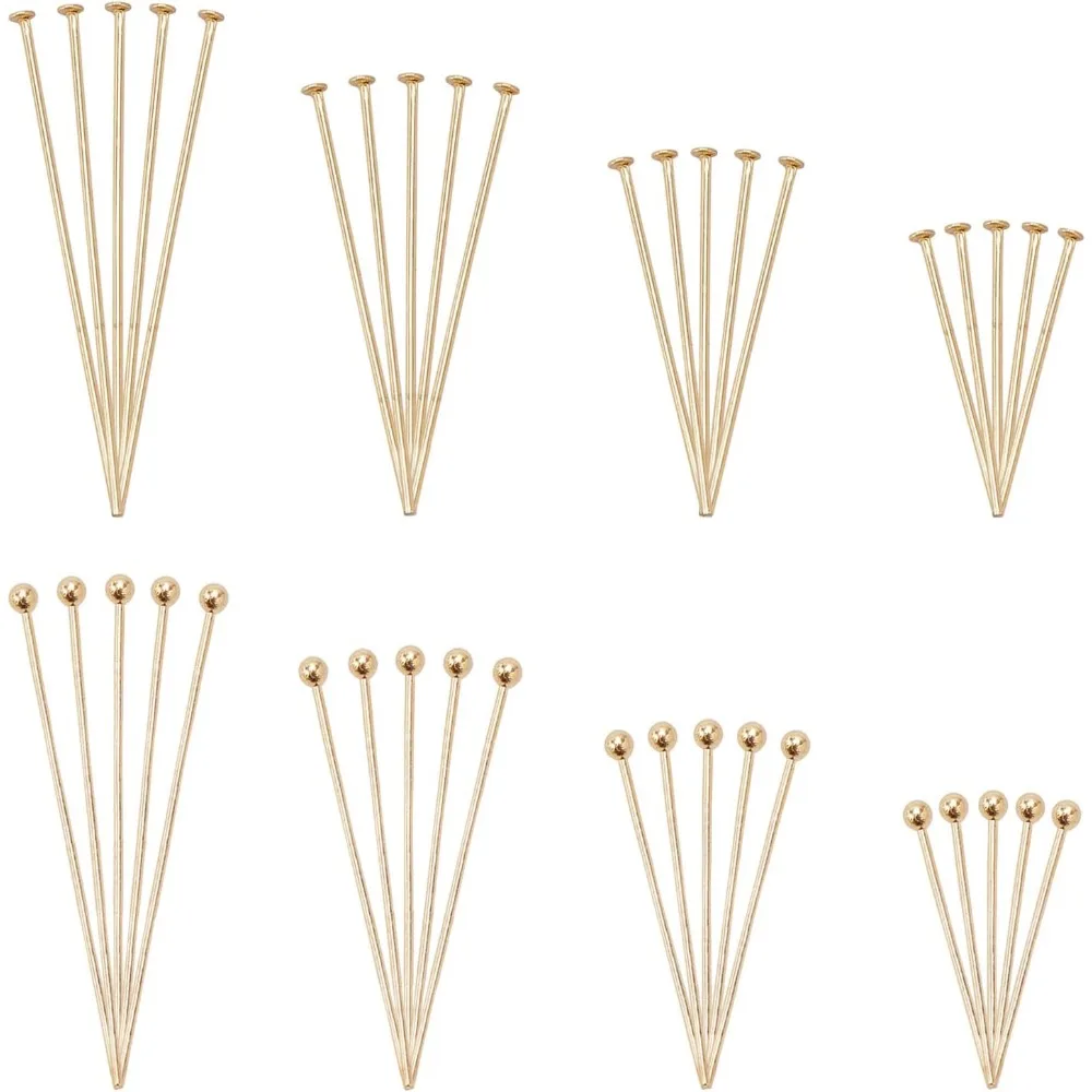 

160pcs 304 Stainless Steel Jewelry Pin, 8 styles 18K Gold Plated Ball Head Pins Flat Head Pin 20/30/40/50mm Beading Pin for DIY