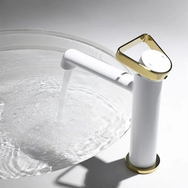 Luxury Gunmetal Gray All-Copper Bathroom Basin Faucet Creative Hot/Cold Wash Basin Faucet Minimalist Style Faucet