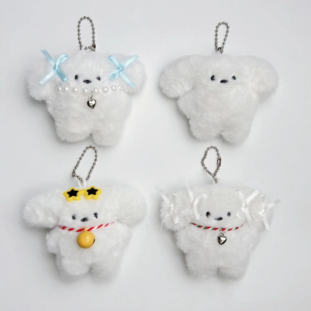 Car Hanging Squeak White Dog Plush Keychain Small Bell Bow Plush Doll Pendant Pendant Cartoon Puppy Plush Keyring Children Toys