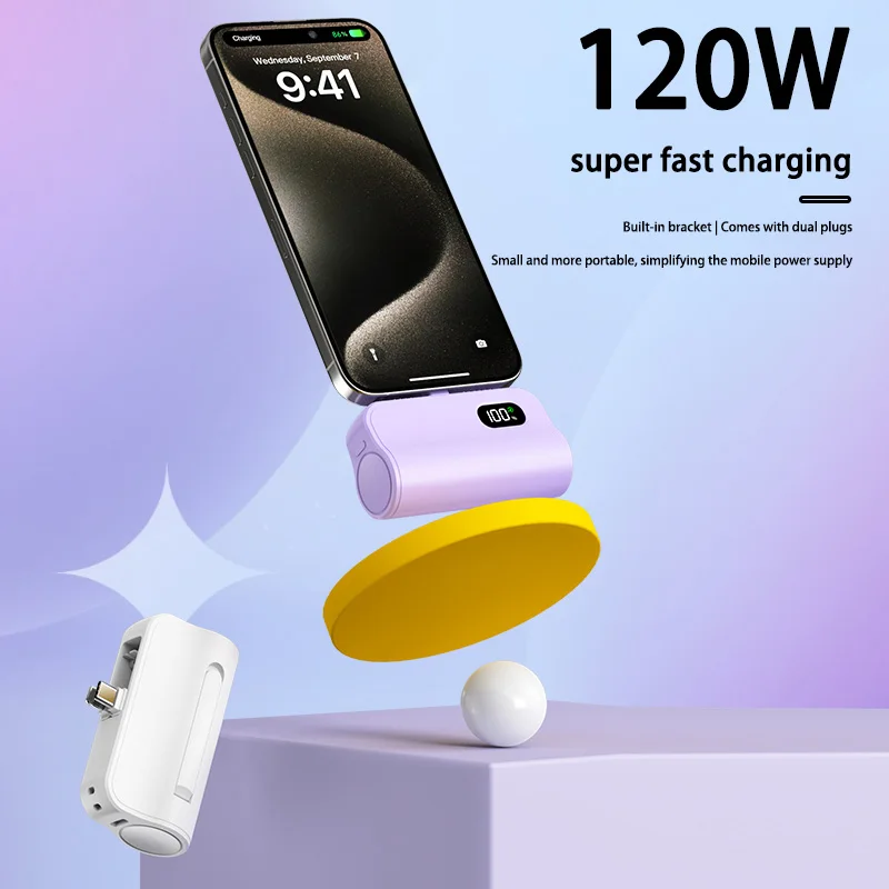 Xiaomi Capsule Power Bank 50000mAh Hidden Type-C Lightning Interface Mobile Power Supply Emergency External Battery Fast Charger