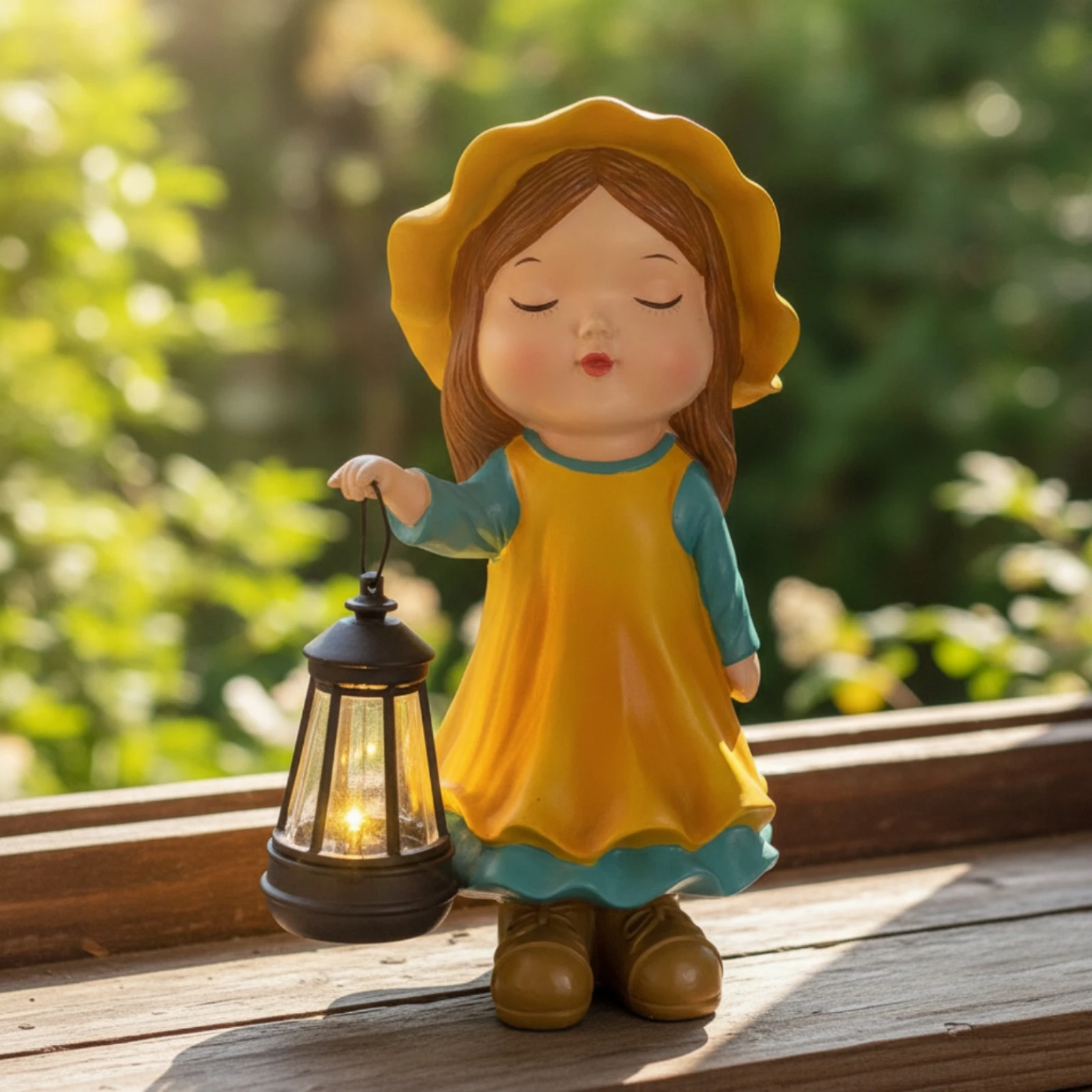 Child Statue with Lantern Lighted Solar Statue with Lantern Garden Figurine with Light Weather-Resistant Lawn Ornament for Yard