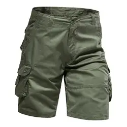 Summer Cotton Casual Shorts Men Multi Pockets Cargo Knee Length Pants Mens Comfortable Loose Outdoor Sports Shorts Plus Size