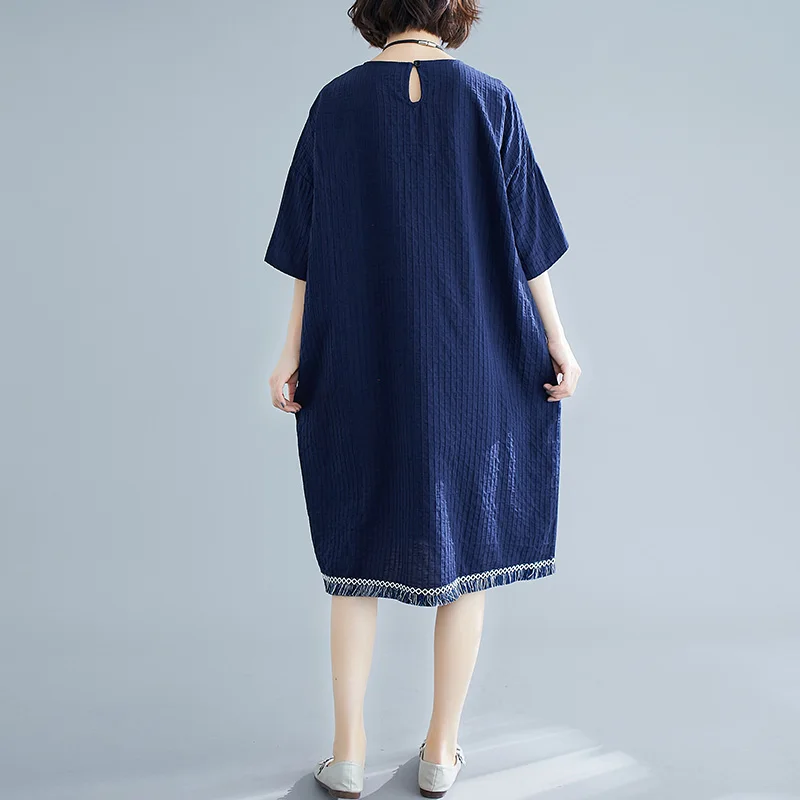 Nuovo 2025 Estate Allentato di Grandi Dimensioni delle Donne di Cotone di Lino Midi Dr Artistico Faion Coreano Sle plus Size Dimagrante Dr