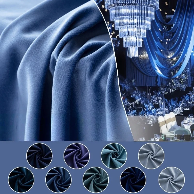 Blue series soft velvet fabric DIY wedding decoration stage event party curtain tablecloth fabric