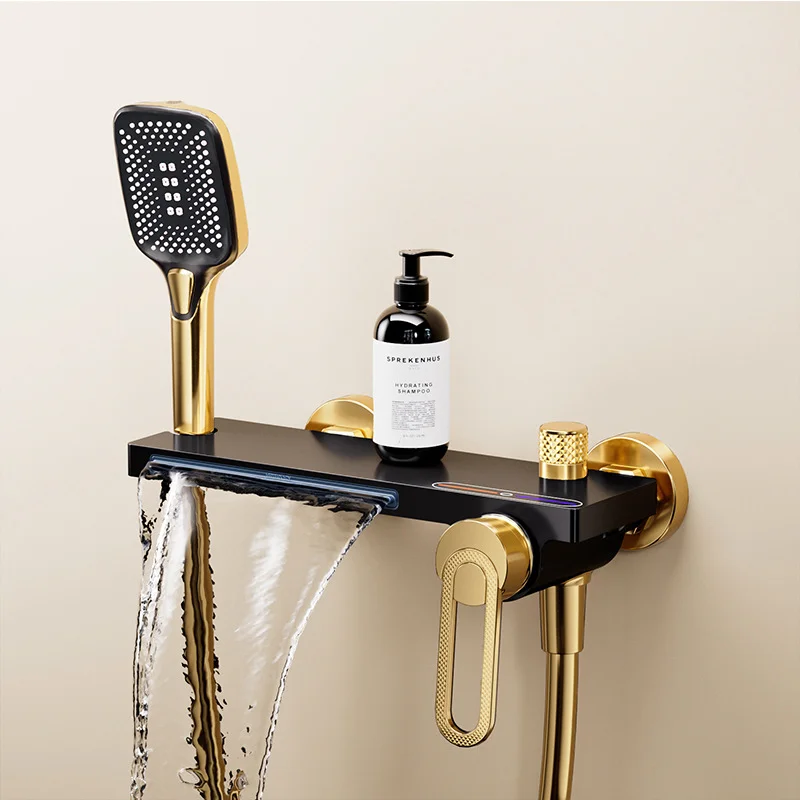 KEMAIDI Bathtub Shower Faucet Single Handle Mixer Tap With Hand Shower Platform Waterfall Bath Mixer Wall Mounted  Tub Filler
