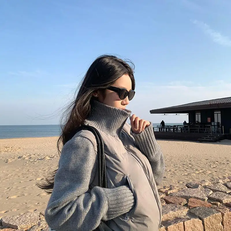 Menina inverno curto algodão-acolchoado jaqueta gola manter quente mulher moda preguiçoso solto topos engrossar nicho shorty puffer jaqueta