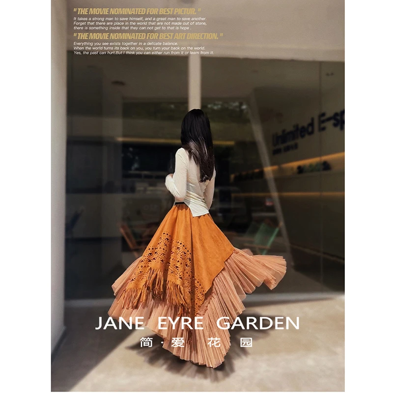 2025 nueva llegada primavera otoño mujeres suelta Casual asimétrico Patchwork A-line falda buena calidad faldas hasta el tobillo T119