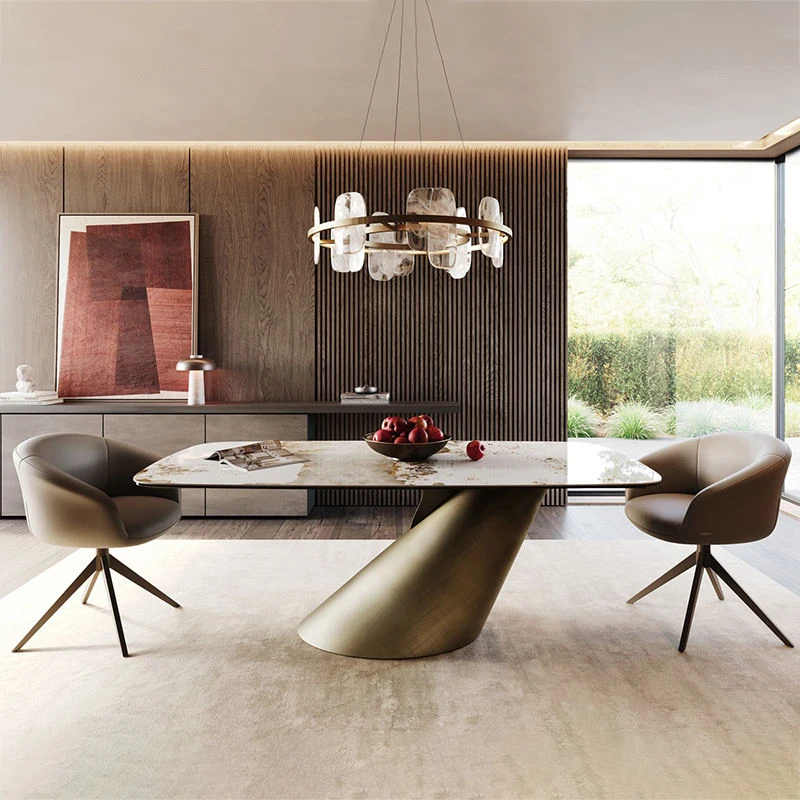 

&c Unique Design Minimalist Modern Sintered Stone Top Dining Table Set Seater for Dining Room