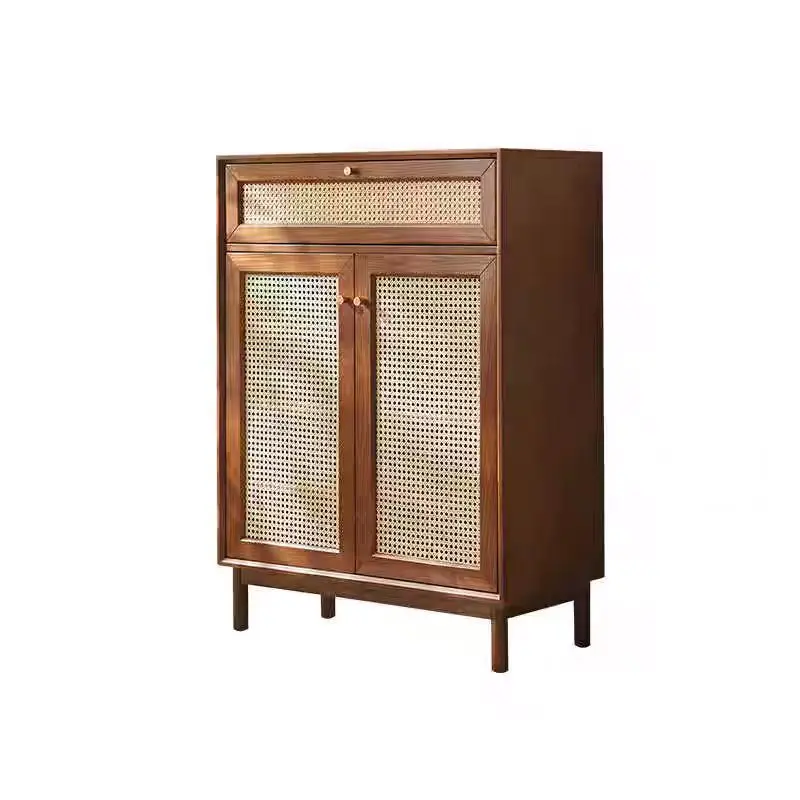 Brown Grooved Door Storage Cabinet Nordic-Style Home Living Room Entryway Minimalist Shoe Storage Cabinet
