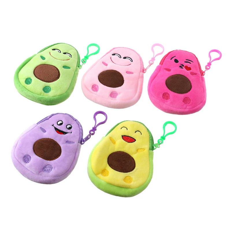 1Pc Cartoon Soft Plush Women Coin Purse Cute Avocado Zipper Children Girls Coin Wallet USB Cable Headset Mini Bag Key Wallet