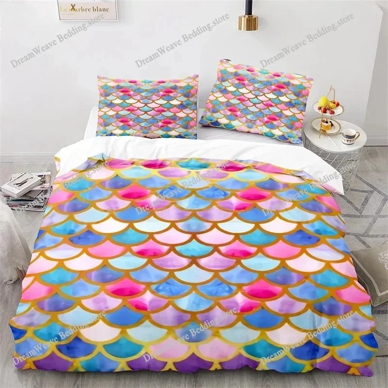 Colorful Fish Scales Bedding Set Twin King for Boys Girl Blue Pink Mermaid Skin Surface Print Duvet Cover Polyester Quilt Cover9