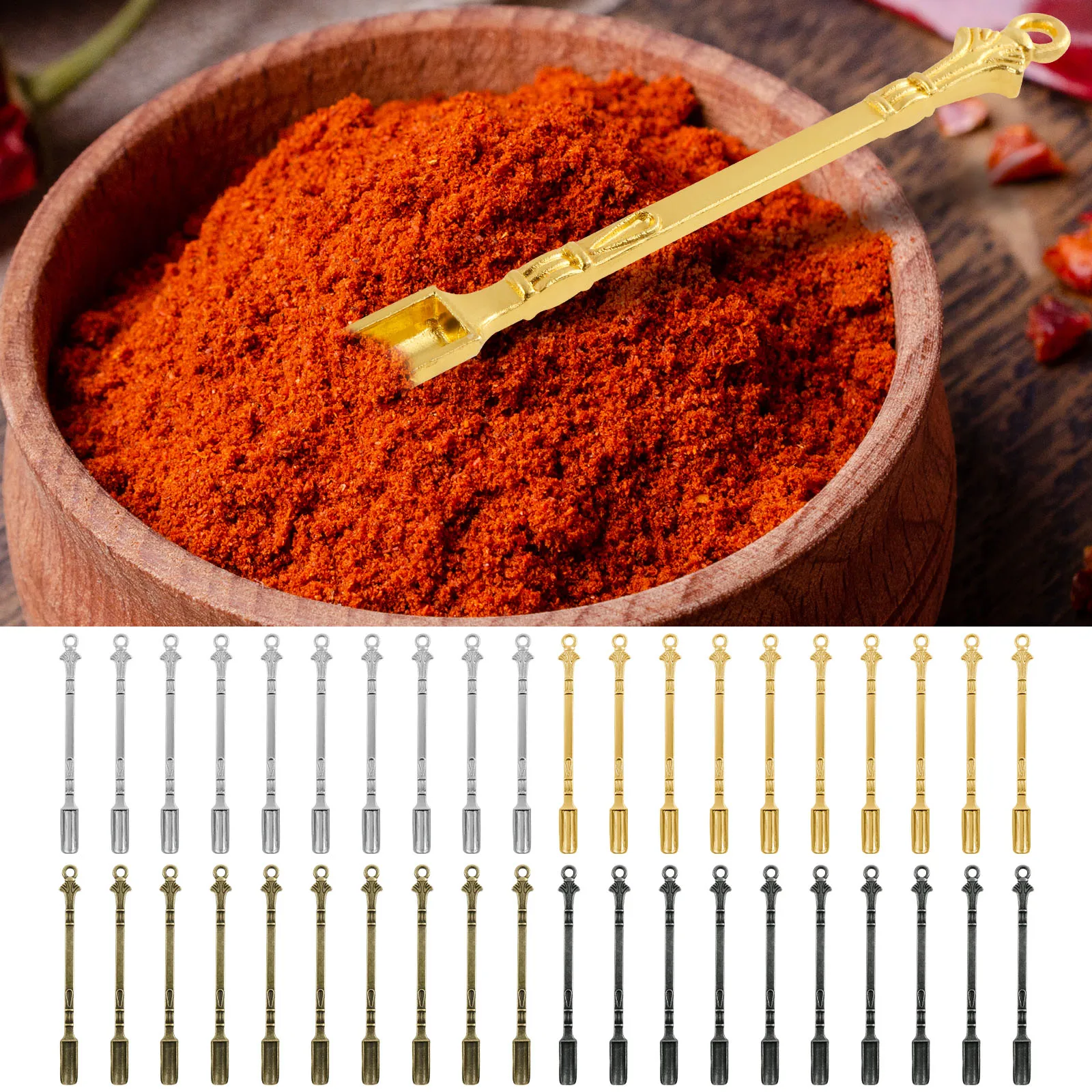 

40Pcs Mini Spoons, Multicolor Tiny Metal Spoon, for Herbs Salt Spice Coffee Sugar Mini Shovel Spoons, Pendant Spoon