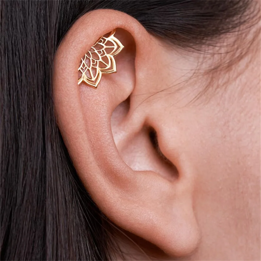 CANNER 1PC 925 Sterling Silver Hollowed-out lotus Flat Back Piercing Earrings For Women 18K Gold Plated Minimalism Jewelry Gift